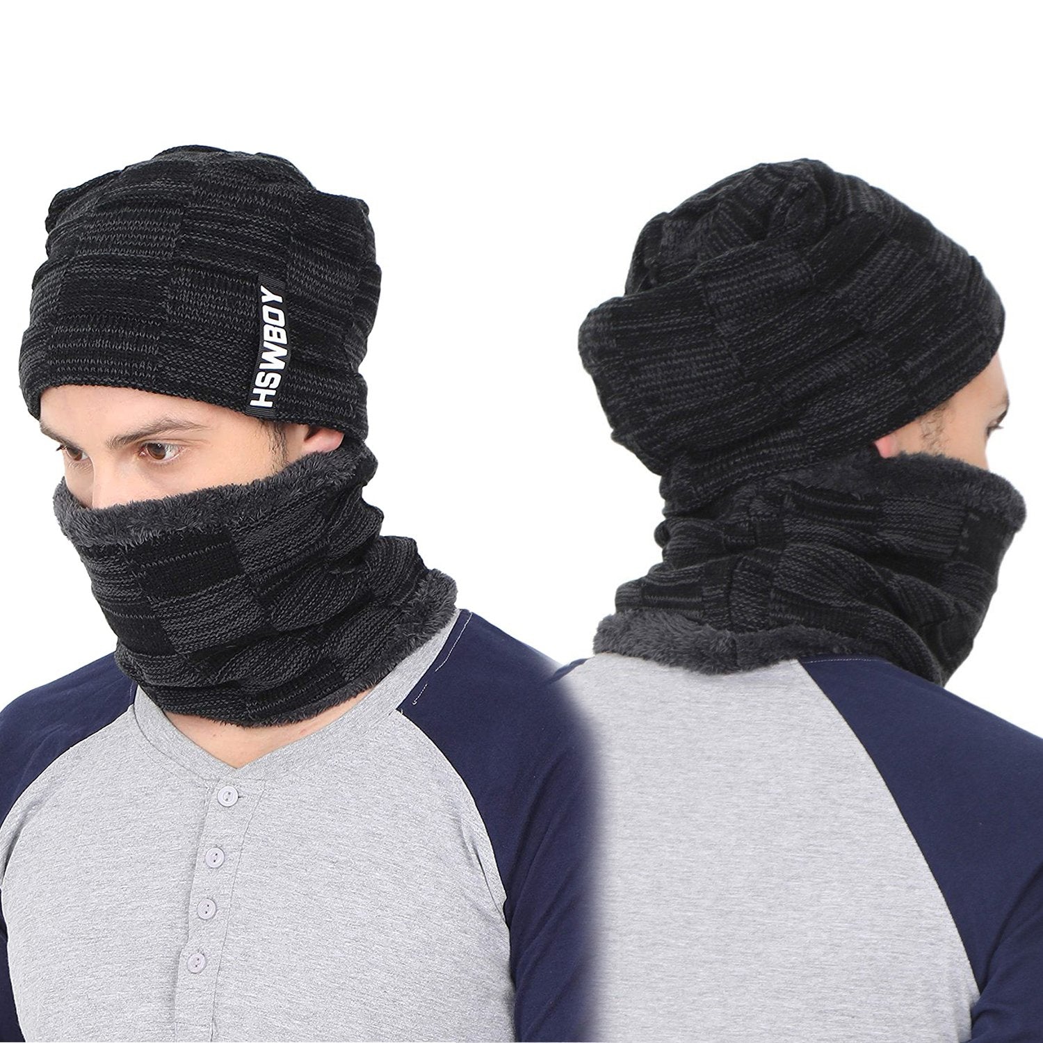 6066 Ultra Soft Unisex Woollen Beanie Cap Plus Muffler Scarf 