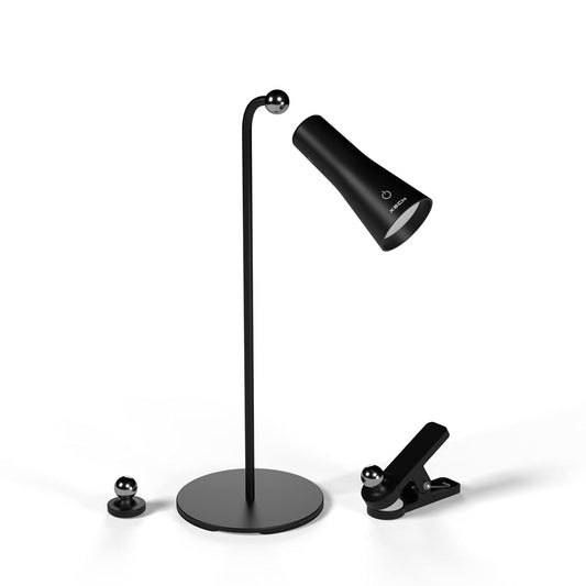 XECH Study Table Lamp with Multiple Attachments - 4 in 1 Rechargeable Desk Lamp for Students. Features Powerful Neodymium Magnets, Adjustable Brightness, and USB-C Charging. (Magneto, Black)