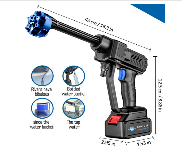 3148 6in1 Cordless Portable Pressure Washer Gun 48V 12000mah High Pressure Water Gun with Cordless Rechargeable 6 Ways to Spray Water Used for Car Washer, Gardens and Stones Floors