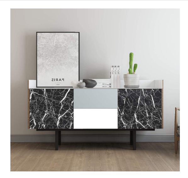 3380 Marble Foil Kitchen Stickers Oil-Proof Waterproof Self Adhesive Wallpaper PVC Bathroom Wall Stickers Contact Paper Marble (60 x 200cm, Black)