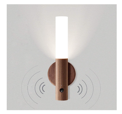 3532 Battery Operated Motion Sensor Night Light Magnet Body Rechargeable LED Walnut Wooden Portable Motion Sensor Light