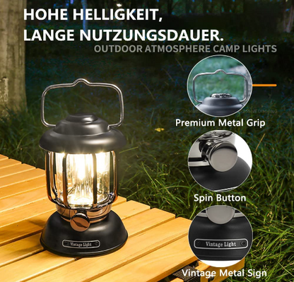 3534 Super Bright Rechargeable Camping Lantern, USB C and Solar Rechargeable LED with Hook, 2 Colour Dimmable Modes, Waterproof Retro Portable Camping Light for Outdoor, Emergency (Black)