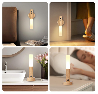 3536 Wooden Design Portable Motion Sensor Night Light, Rechargeable & Magnetic, Versatile Lighting For Home, Bedroom, Bathroom