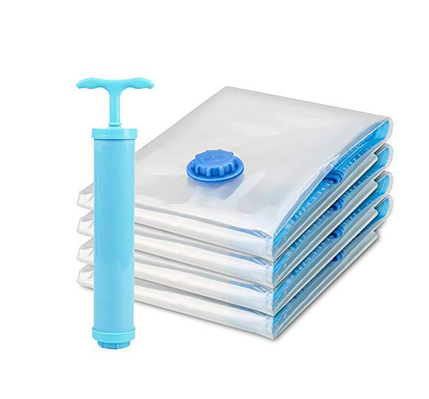 3634 Reusable Vacuum Storage Bags with Ziplock and Hand Pump (Pack of 5) 2 Small (50 cm x 60 cm), 2 Medium (60 cm x 80 cm), 1 Large (80 cm x 100 cm)