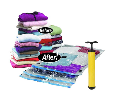 3634 Reusable Vacuum Storage Bags with Ziplock and Hand Pump (Pack of 5) 2 Small (50 cm x 60 cm), 2 Medium (60 cm x 80 cm), 1 Large (80 cm x 100 cm)