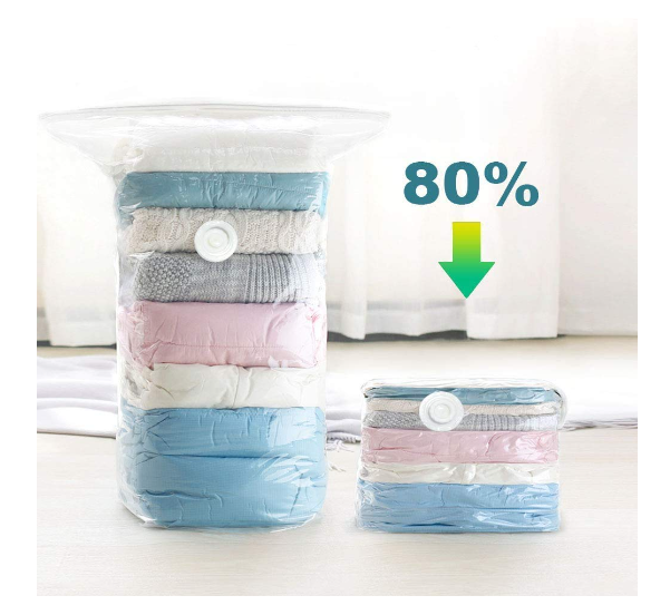 3634 Reusable Vacuum Storage Bags with Ziplock and Hand Pump (Pack of 5) 2 Small (50 cm x 60 cm), 2 Medium (60 cm x 80 cm), 1 Large (80 cm x 100 cm)