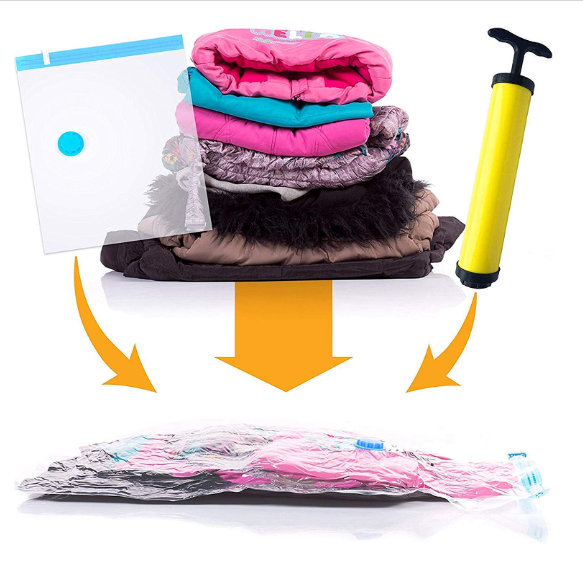 3634 Reusable Vacuum Storage Bags with Ziplock and Hand Pump (Pack of 5) 2 Small (50 cm x 60 cm), 2 Medium (60 cm x 80 cm), 1 Large (80 cm x 100 cm)