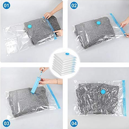 3634 Reusable Vacuum Storage Bags with Ziplock and Hand Pump (Pack of 5) 2 Small (50 cm x 60 cm), 2 Medium (60 cm x 80 cm), 1 Large (80 cm x 100 cm)