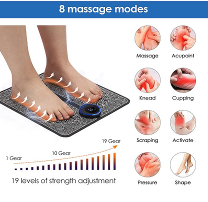 3960 EMS Pulse Foot Massager Electric Foot Therapy Machine Foot Pad 8 Modes 19 Levels Intelligent Acupuncture Foot Massage Pad Mat Muscle Stimulation