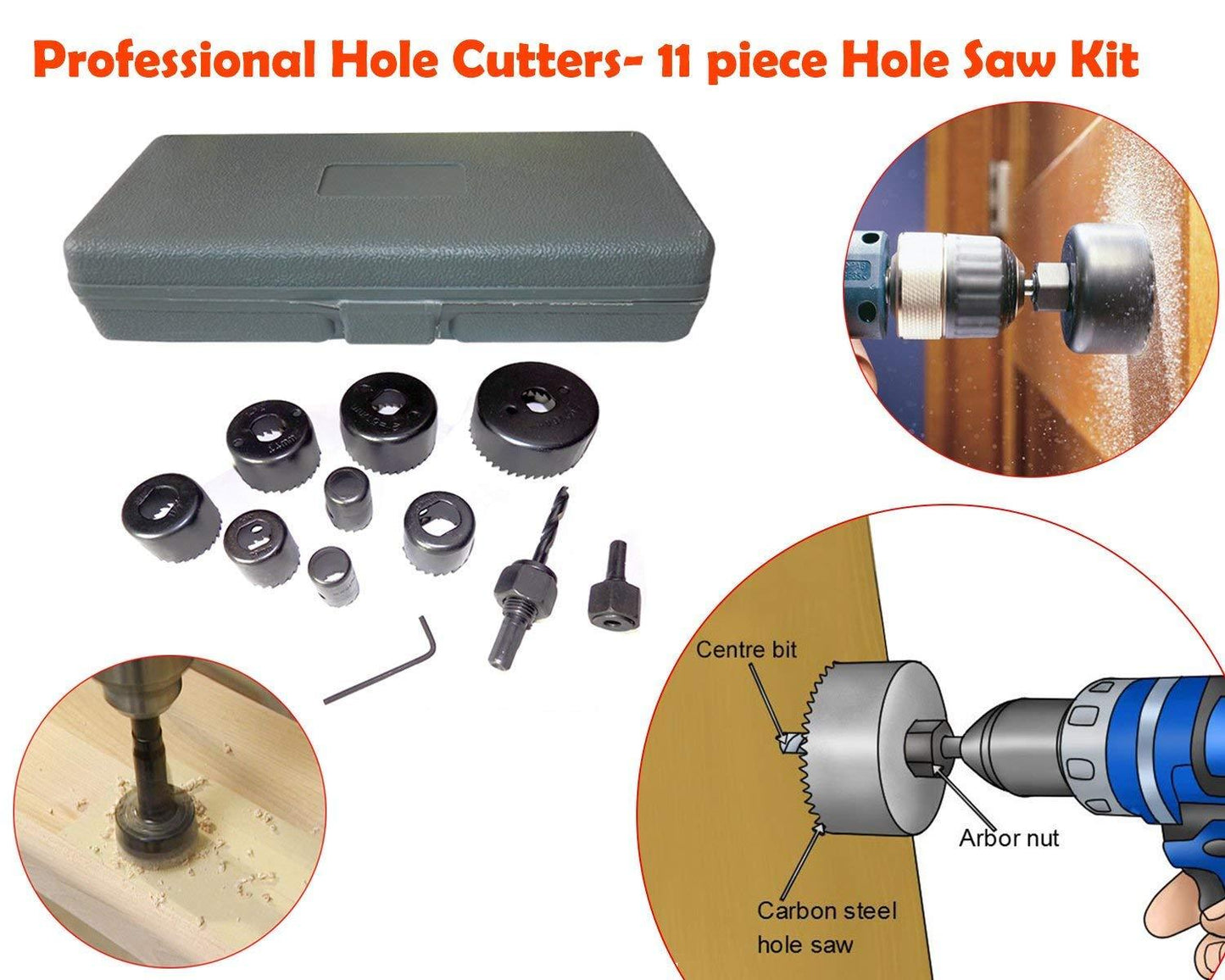 428 Wood Hole Saw Cutting Set (11 pcs, 19-64mm, Multicolour)