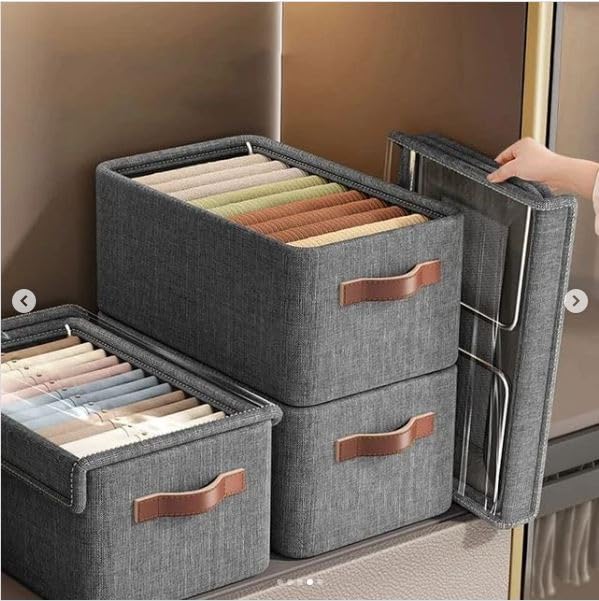 12627A FOLDABLE STORAGE BOX WITH LID AND HANDLES, COTTON AND LINEN STORAGE BINS AND BASKETS ORGANIZER FOR NURSERY, CLOSET, BEDROOM, HOME (45 Cm)