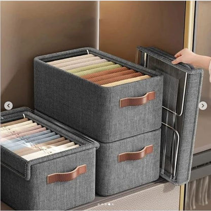 12627A FOLDABLE STORAGE BOX WITH LID AND HANDLES, COTTON AND LINEN STORAGE BINS AND BASKETS ORGANIZER FOR NURSERY, CLOSET, BEDROOM, HOME (45 Cm)