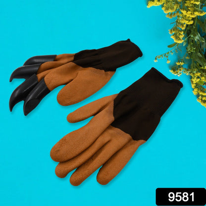 Garden Farming Gloves With Hand Fingertips & Plastic Claws (1 Pair)