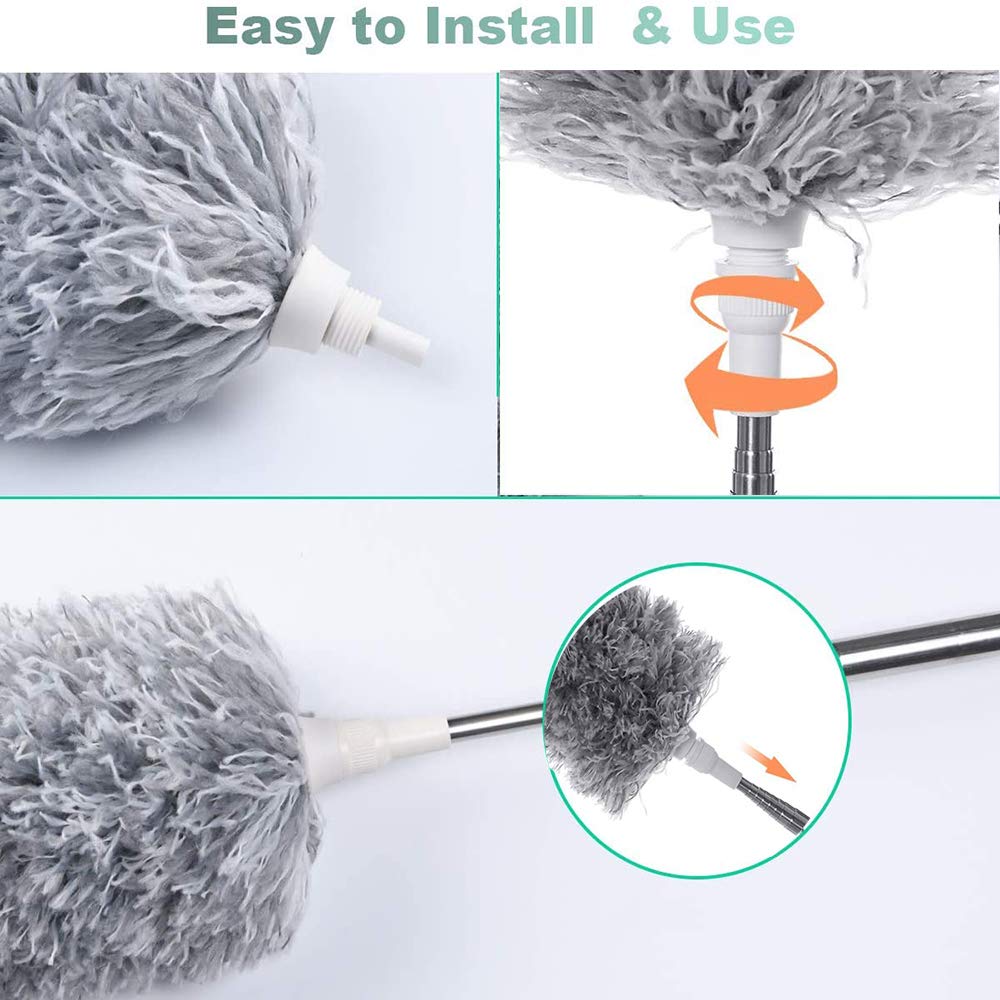 1279 Microfiber Dusters for Cleaning, Telescoping Feather Duster with 100 inches Extendable Handle Pole, Dusting Cleaning Tools for Cleaning High Ceiling, Ceiling Fan, Blinds, Cobwebs, Furniture, Cars