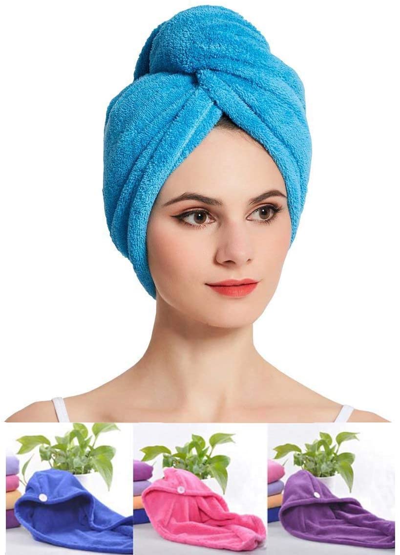 Quick-dry microfiber turban towel for fast hair drying.