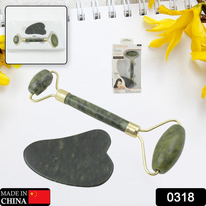 0318 Gua Sha Stone and Anti Aging Jade Roller Massager for Face Massage Natural Face Skincare Massager & Face Roller Massager for Women | Face Shaper Jade Roller and Gua Sha Set for Glowing Skin