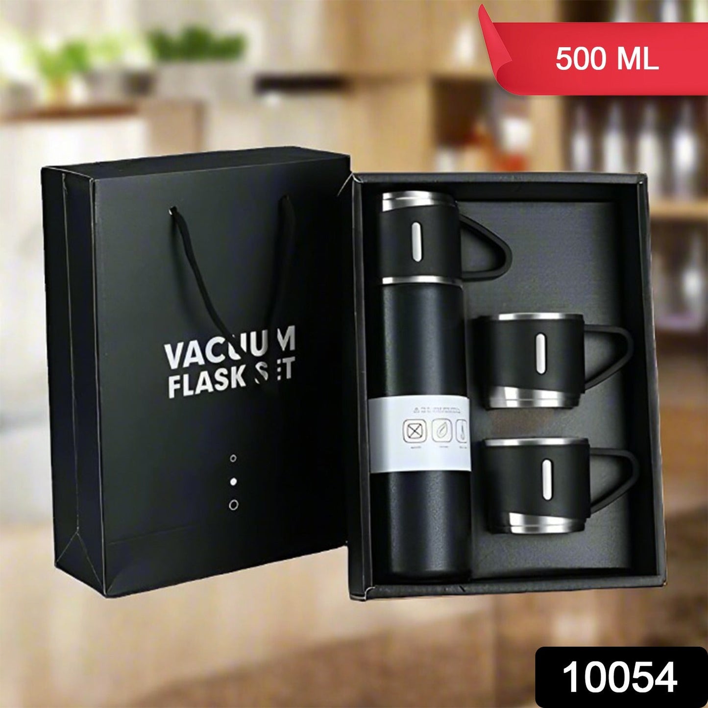 2834 Stainless Steel Vacuum Flask Set with 3 Steel Cups Combo for Coffee Hot Drink and Cold Water Flask Ideal Gifting Travel Friendly Latest Flask Bottle. (500ml)