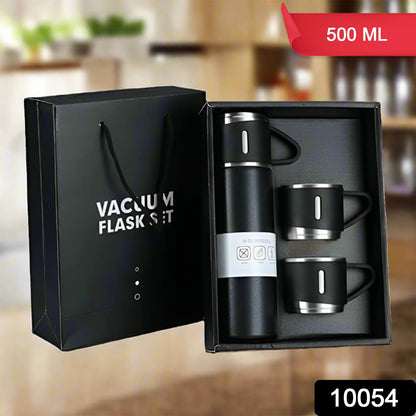 2834 Stainless Steel Vacuum Flask Set with 3 Steel Cups Combo for Coffee Hot Drink and Cold Water Flask Ideal Gifting Travel Friendly Latest Flask Bottle. (500ml)