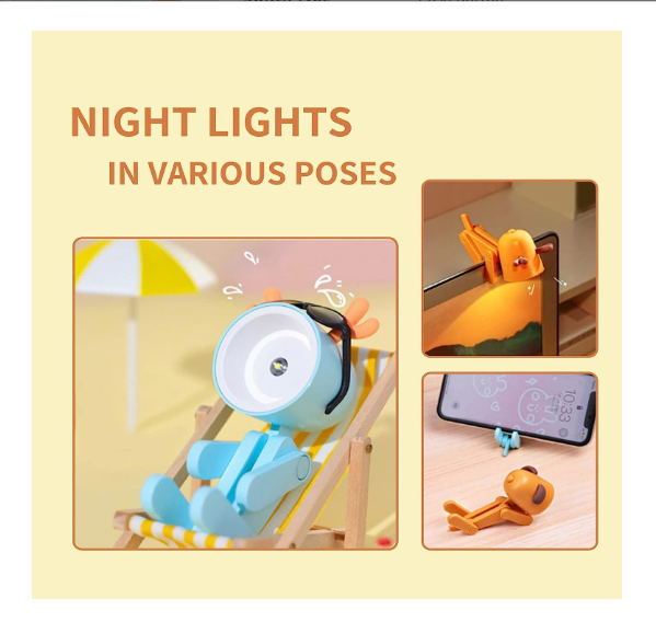 6975405510055 Mini Dog Night Light Cute Small Phone Holder Creative Mini Table Lamp Pet Cute Cartoon Animals LED Desk Lamp Adjustable Puppy Night Light Eye