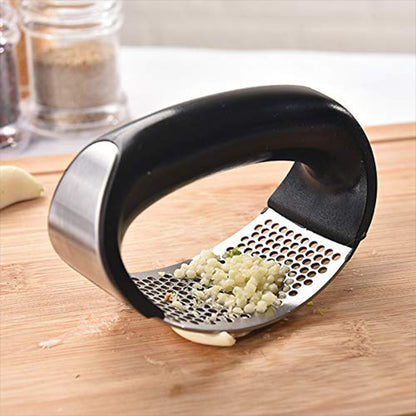 Durable stainless steel garlic crusher in vibrant colors.