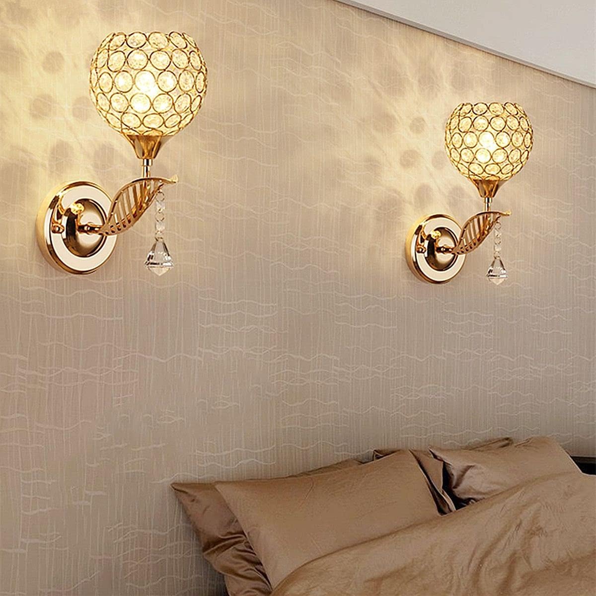 6830 Modern Style Crystal Wall Light Living Room Corridor Balcony Lamp Wall Sconce Crystal Light Compatible with Home Ligting, Wall Art Light Round Modern Bedside Wall Ligs Dining Room Hallway Lig Fixture with E27 Socket (Bulb NOT Included)