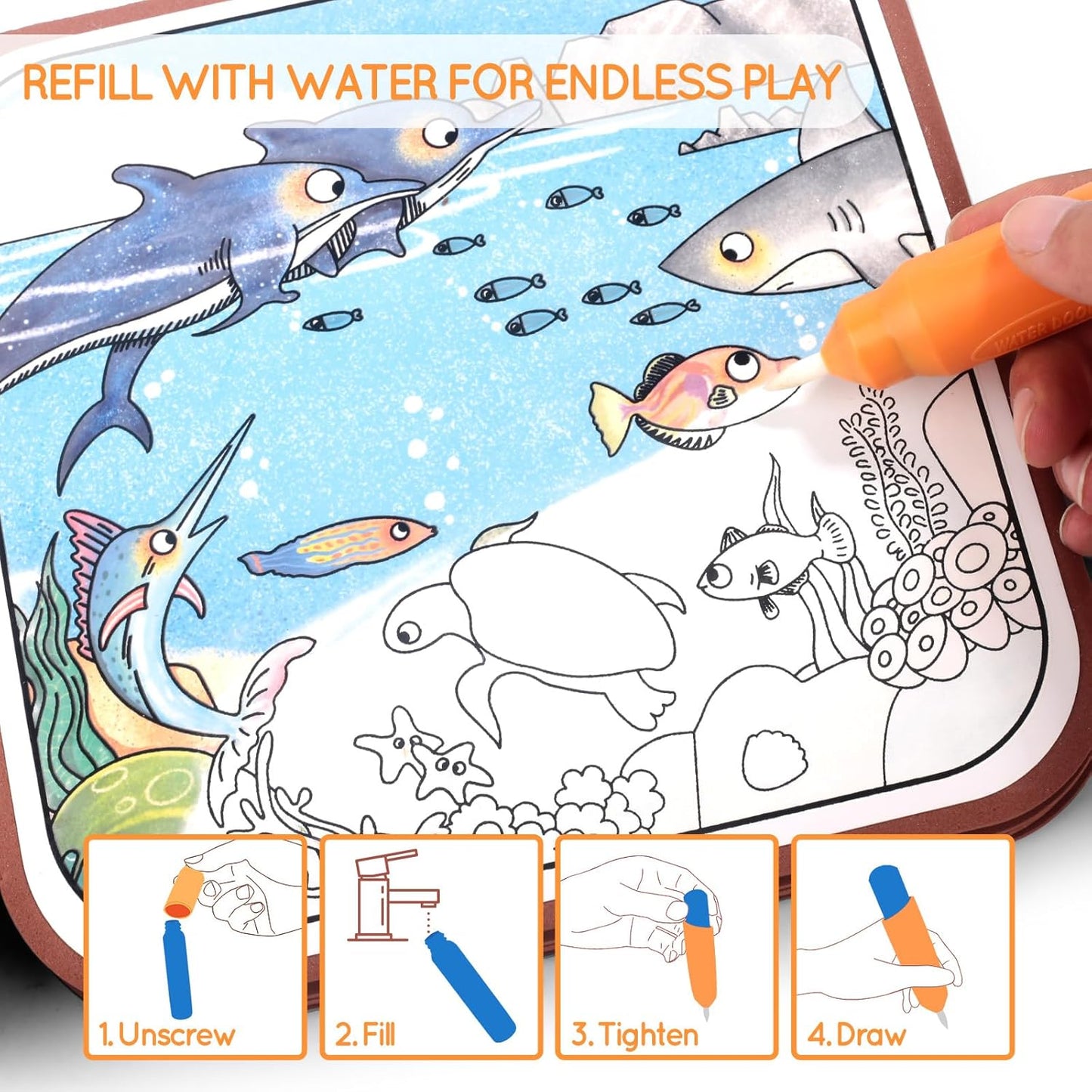 2 In 1 Magic Water Drawing Book & Busy Book For Children With 1 Magic Pen, Educational Learning Toys For Toddlers 3+ Age