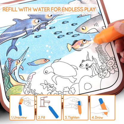 2 In 1 Magic Water Drawing Book & Busy Book For Children With 1 Magic Pen, Educational Learning Toys For Toddlers 3+ Age