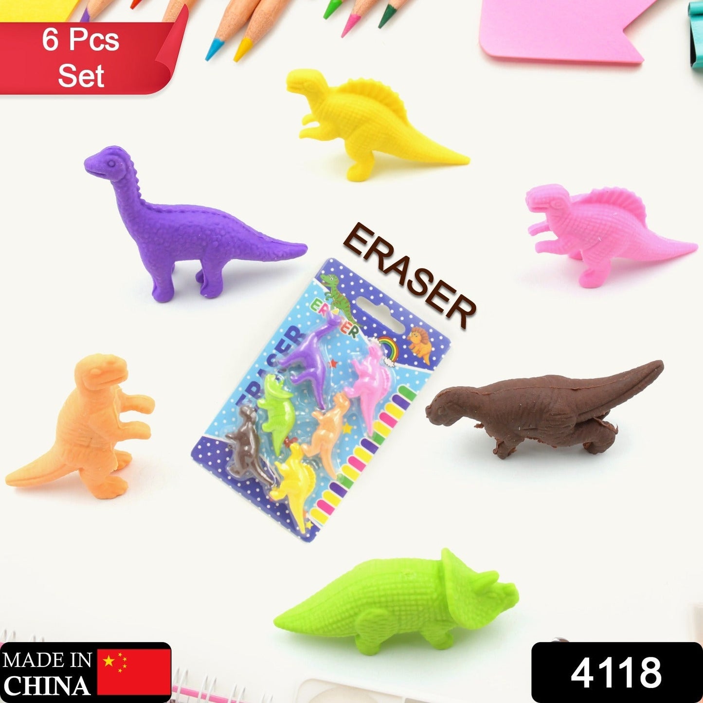 4118 Dinosaur Shaped Erasers Animal Erasers for Kids, Dinosaur Erasers Puzzle 3D Eraser, Mini Eraser Dinosaur Toys, Desk Pets for Students Classroom Prizes Class Rewards Party Favors (6 Pcs Set )