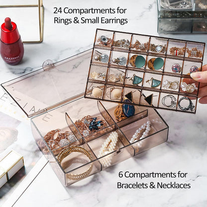 12829  2-Layer Acrylic Jewelry Storage Box Dustproof Earring Box, Storage Box Portable Nail Art Storage Case, 24-Grid Small and 6-Grid Big case Makeup Vanity Box (1 Pc / 30 Compartment)