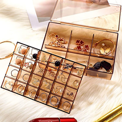 12829  2-Layer Acrylic Jewelry Storage Box Dustproof Earring Box, Storage Box Portable Nail Art Storage Case, 24-Grid Small and 6-Grid Big case Makeup Vanity Box (1 Pc / 30 Compartment)