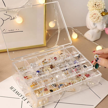 12829  2-Layer Acrylic Jewelry Storage Box Dustproof Earring Box, Storage Box Portable Nail Art Storage Case, 24-Grid Small and 6-Grid Big case Makeup Vanity Box (1 Pc / 30 Compartment)