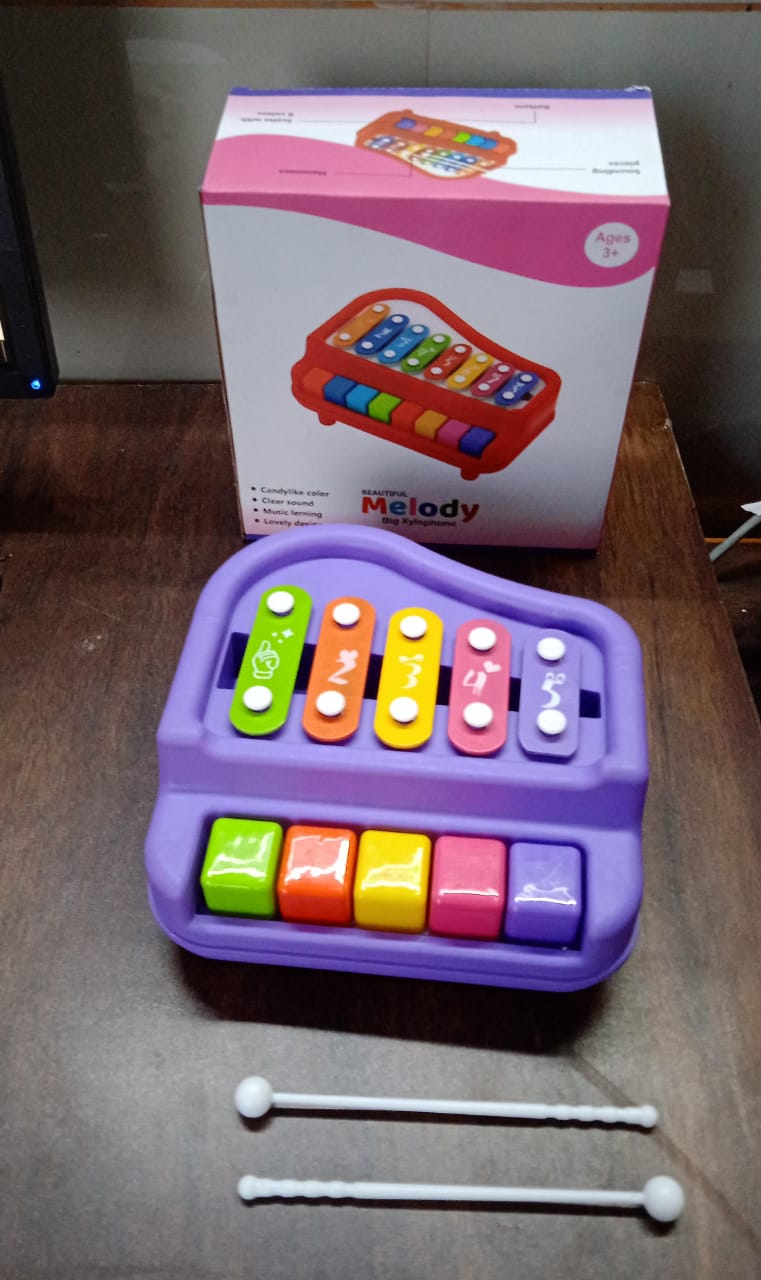 17799  2in1 Baby Piano Xylophone Toy for Toddlers, 5 Multicolored Key Keyboard Xylophone Piano, Preschool Educational Musical Learning Instruments Toy for Baby Kids Girls Boys 3+ Years (1 Pc)