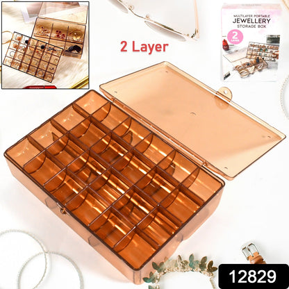 12829  2-Layer Acrylic Jewelry Storage Box Dustproof Earring Box, Storage Box Portable Nail Art Storage Case, 24-Grid Small and 6-Grid Big case Makeup Vanity Box (1 Pc / 30 Compartment)