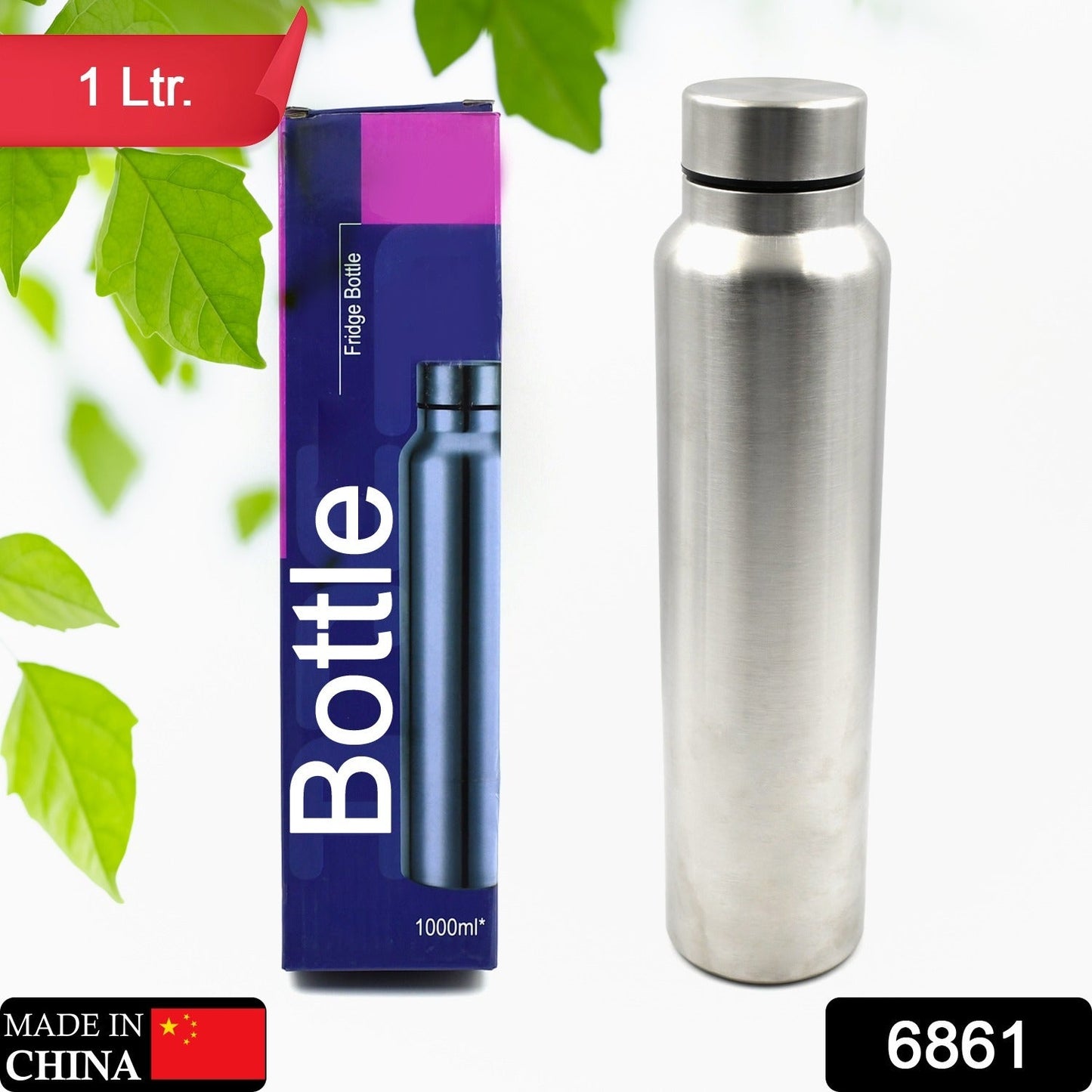 6861 Stainless Steel Water Bottle, Fridge Water Bottle, Stainless Steel Water Bottle Leak Proof, Rust Proof, Hot & Cold Drinks, Gym Sipper BPA Free Food Grade Quality Silver Color, Steel fridge Bottle For office/Gym/School 1000Ml