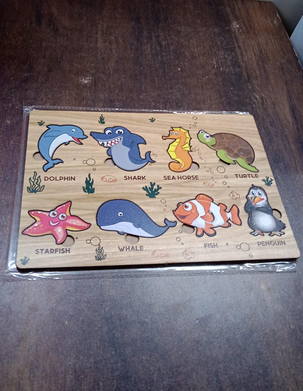 18477 Seawater Animal Wooden Puzzle Learning Educational Board (1 Set)