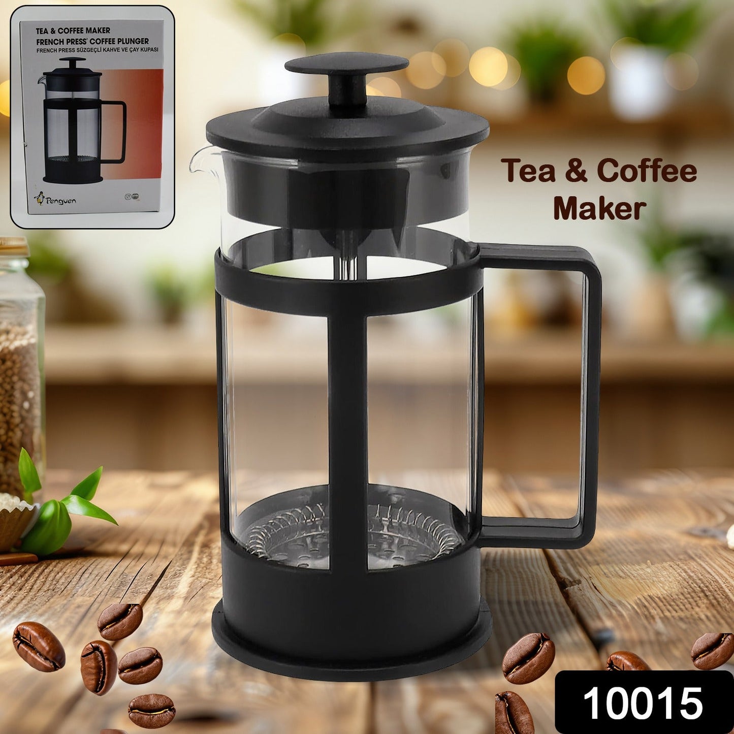 10015 Coffee and Tea maker, Coffee Maker Glass Stainless Steel Coffee Press Glass Teapot for Camping Travel Gifts kitchen tools (Approx 350ml)