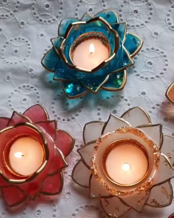 29713 Resin TeaLight Holder Lotus Desgin Resin Diya for Home decór, Diwali decór, Resin Tea Light Holder, Candle Holder (6 Quantity)