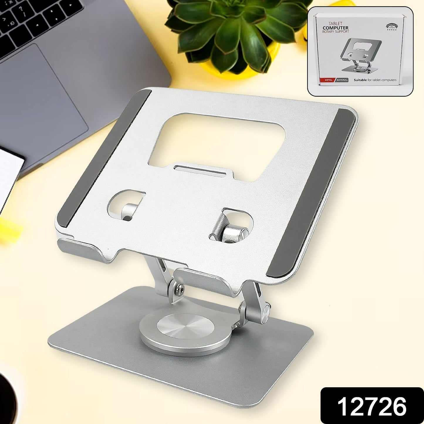 12727 Aluminum Alloy 360°Rotating Bracket, Adjustable Laptop Stand, Portable Foldable Ergonomic Laptop Support