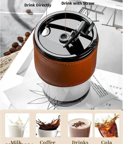 5887A Glass Tumbler with Lid, Straw and Protective Anti-Slip Leather Sleeve for Hot and Cold Beverages Tea Coffee Travel Mug Smoothies Fruit Juicee (1 Piece)